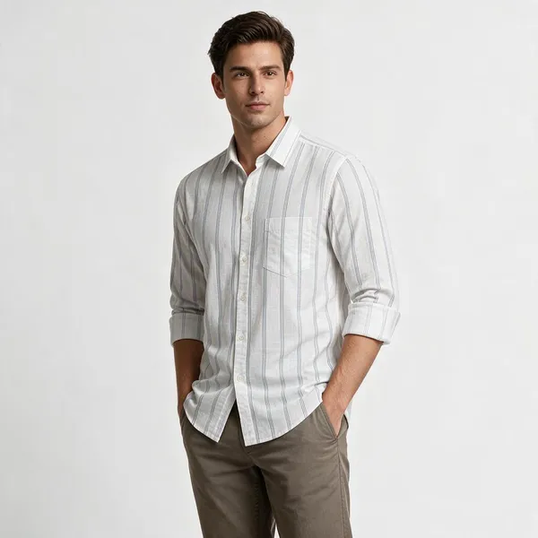 White_Striped_Regular_Fit_Shirt_For_Men