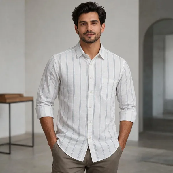 White_Striped_Regular_Fit_Shirt_For_Men