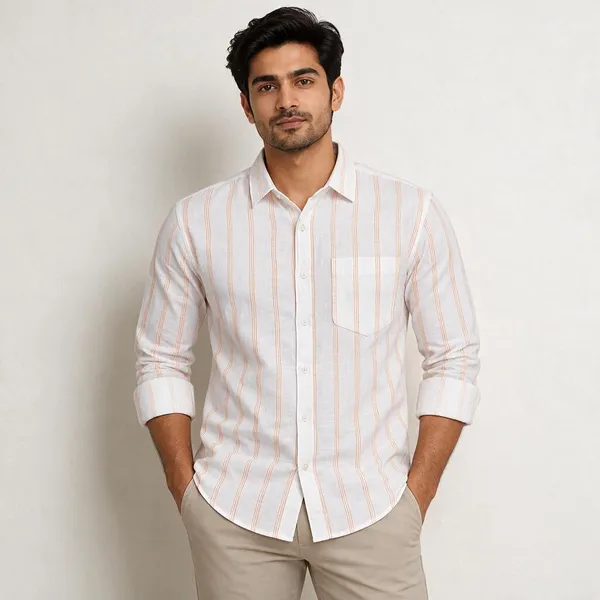 White_Cotton_Linen_Regular_Fit_Striped_Shirt_For_Men
