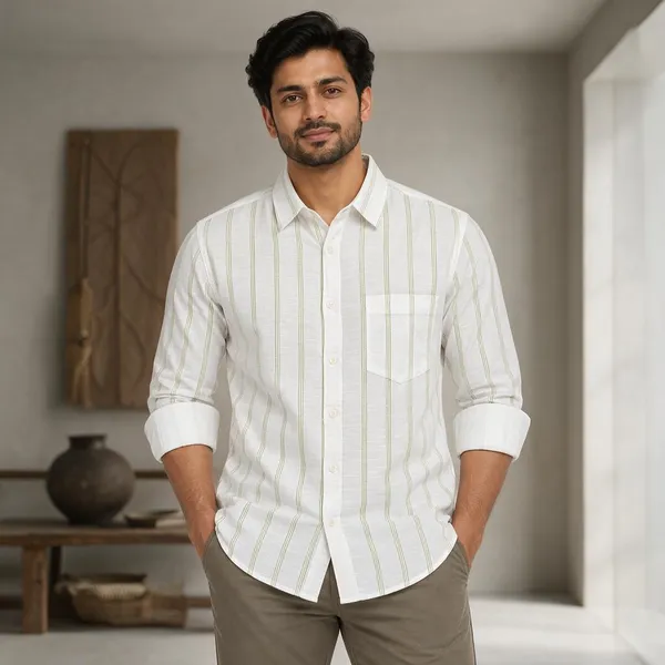 White_Striped_Full_Sleeve_Shirt_For_Men