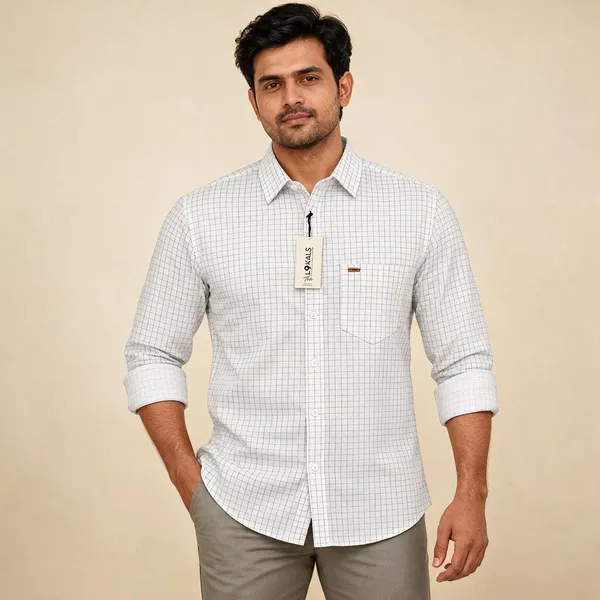 White_Checked_Full_Sleeve_Shirt_For_Men
