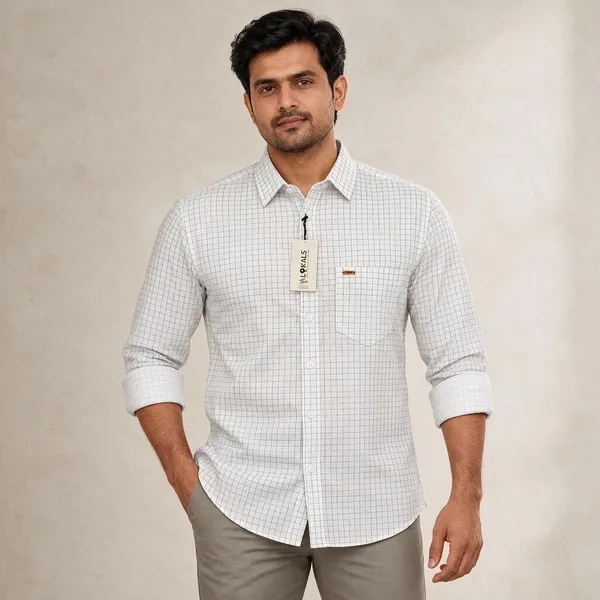 White_Checked_Full_Sleeve_Shirt_For_Men