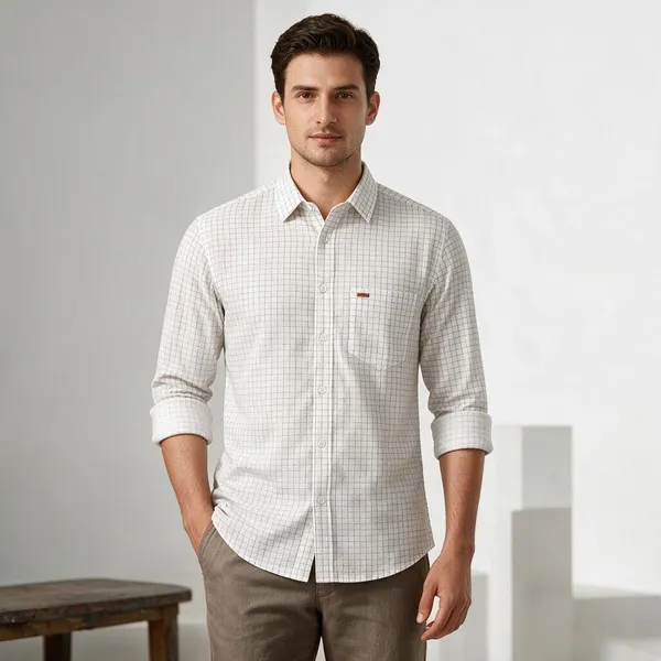 White_Checked_Full_Sleeve_Shirt_For_Men