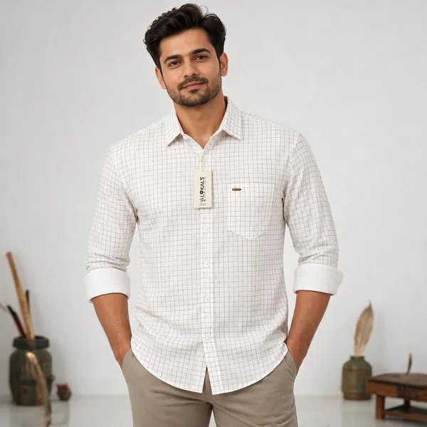 White_Checked_Casual_Shirt_For_Men