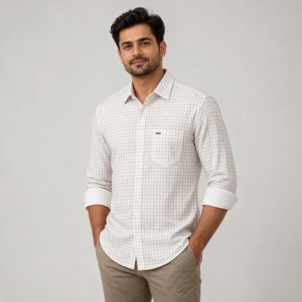 White_Checked_Casual_Shirt_For_Men