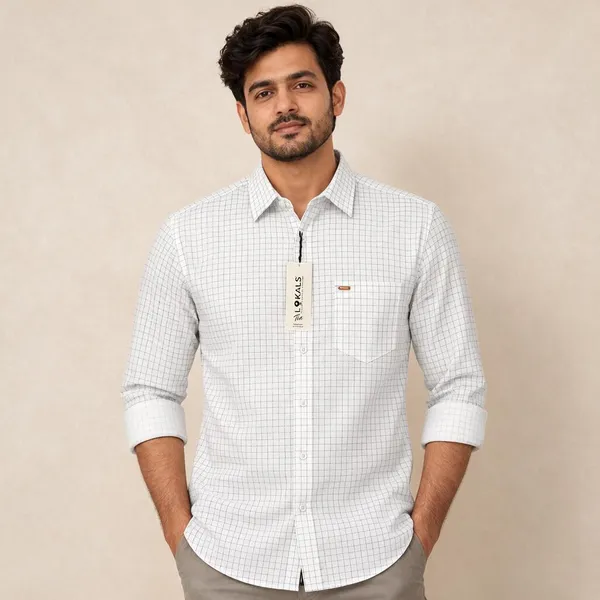 White_Grid_Check_Casual_Shirt_For_Men