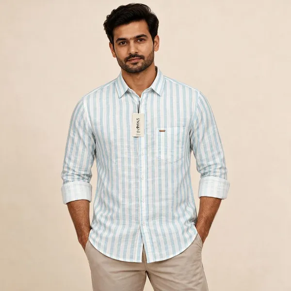 White_Blue_Striped_Casual_Shirt_For_Men