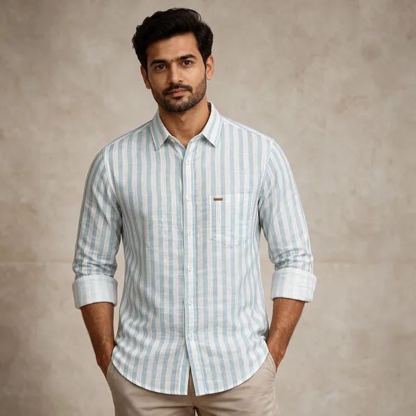 White_Blue_Striped_Casual_Shirt_For_Men