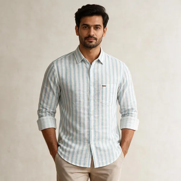 White_Blue_Striped_Casual_Shirt_For_Men