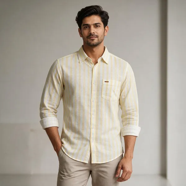 Cream_Striped_Casual_Shirt_For_Men