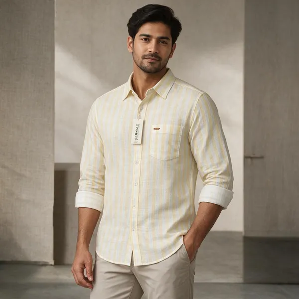 Cream_Striped_Casual_Shirt_For_Men