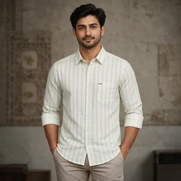 Light_Green_Striped_Regular_Fit_Shirt_For_Men