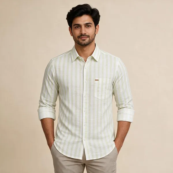 Light_Green_Striped_Regular_Fit_Shirt_For_Men