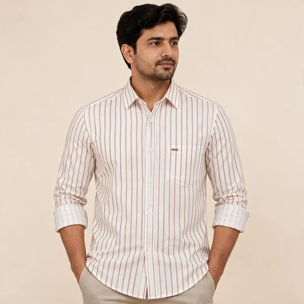 White_Striped_Regular_Fit_Shirt_For_Men