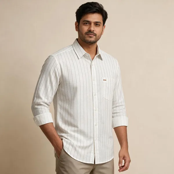 White_Striped_Regular_Fit_Shirt_For_Men