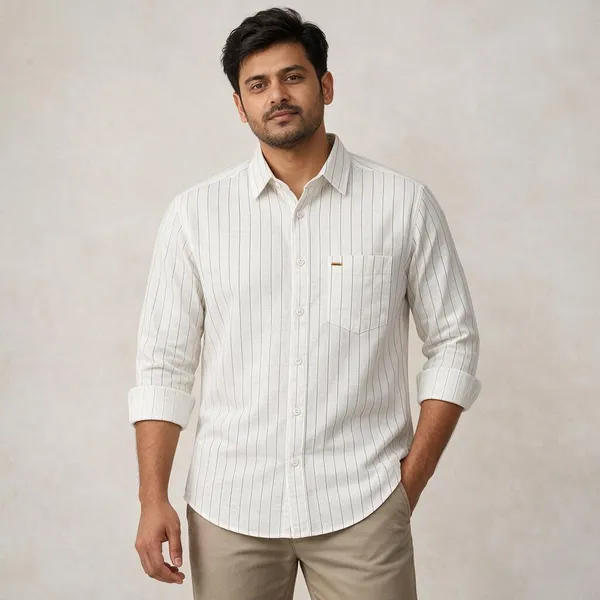 White_Striped_Regular_Fit_Shirt_For_Men