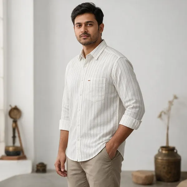 White_Striped_Regular_Fit_Shirt_For_Men