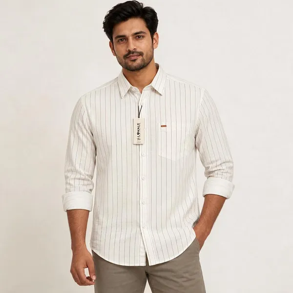 White_Striped_Casual_Fit_Shirt_For_Men