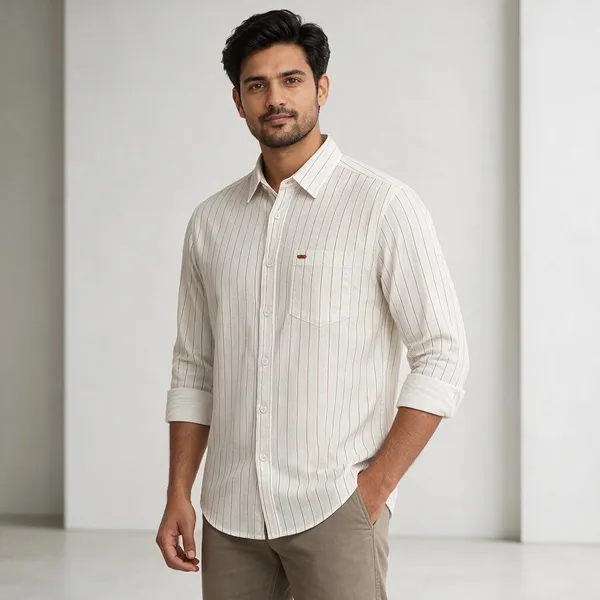 White_Striped_Casual_Fit_Shirt_For_Men