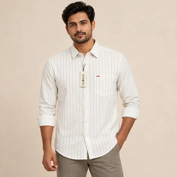White_Striped_Casual_Fit_Shirt_For_Men