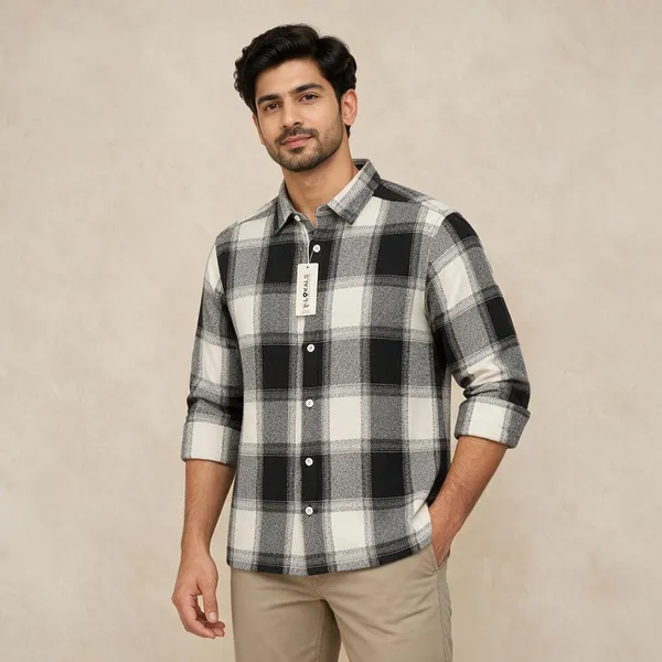 Black_And_White_Plaid_Casual_Shirt_For_Men