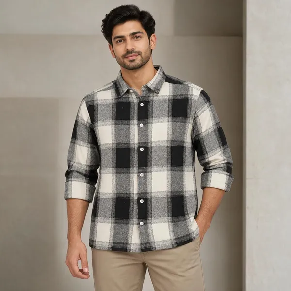 Black_And_White_Plaid_Casual_Shirt_For_Men