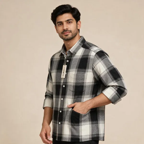 Black_And_White_Plaid_Casual_Shirt_For_Men
