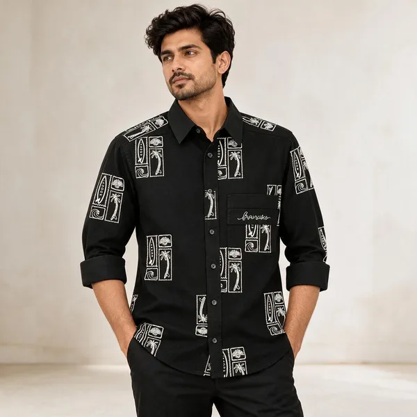 Black_Printed_Button-Down_Shirt_For_Men