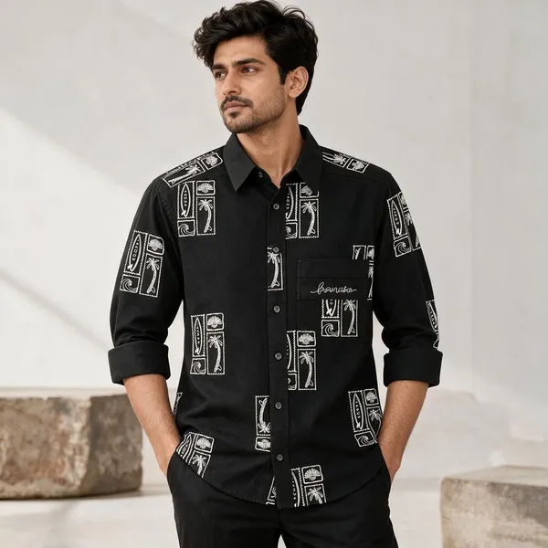 Black_Printed_Button-Down_Shirt_For_Men