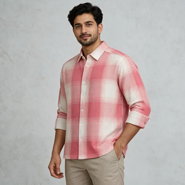 Pink_Checked_Casual_Shirt_For_Men