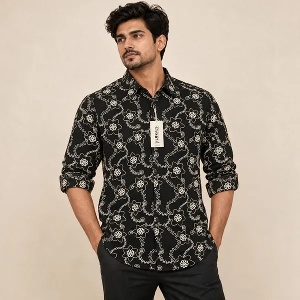 Black_Floral_Print_Shirt_For_Men