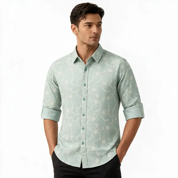 Mint_Green_Floral_Print_Regular_Fit_Shirt_For_Men