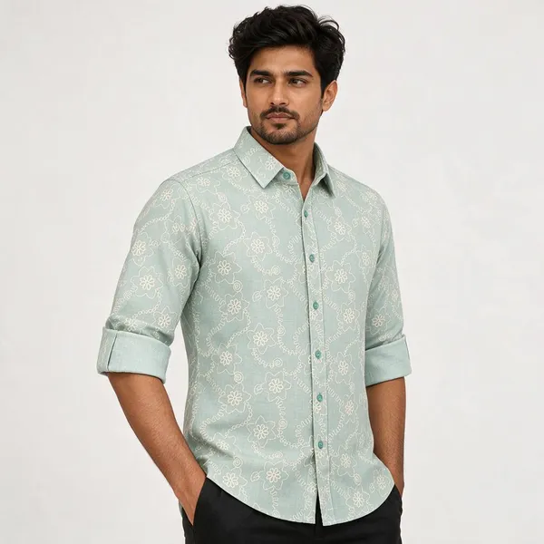 Mint_Green_Floral_Print_Regular_Fit_Shirt_For_Men