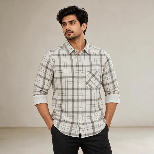 Grey_Checked_Casual_Shirt_For_Men