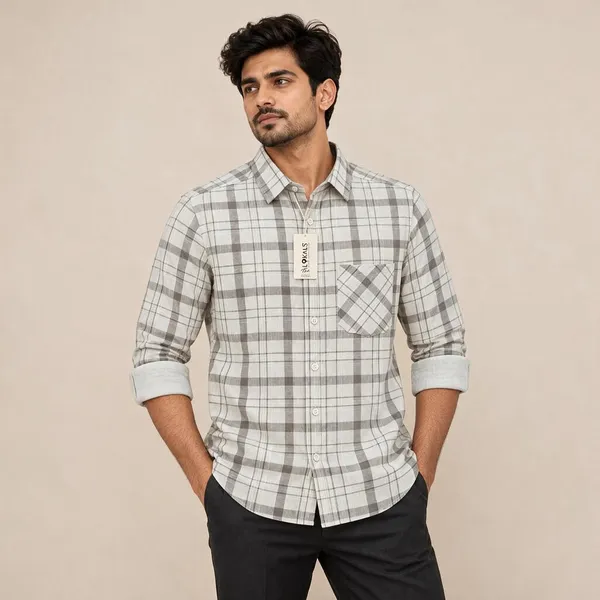 Grey_Checked_Casual_Shirt_For_Men