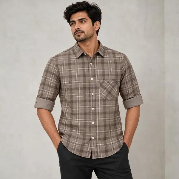 Brown_Plaid_Casual_Shirt_For_Men
