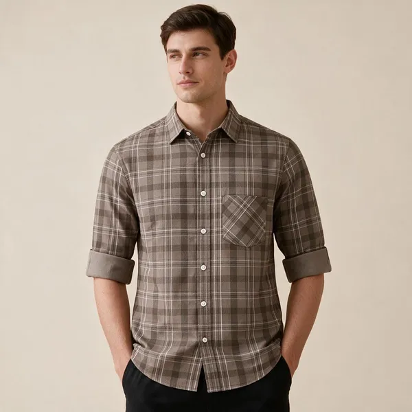 Brown_Plaid_Casual_Shirt_For_Men