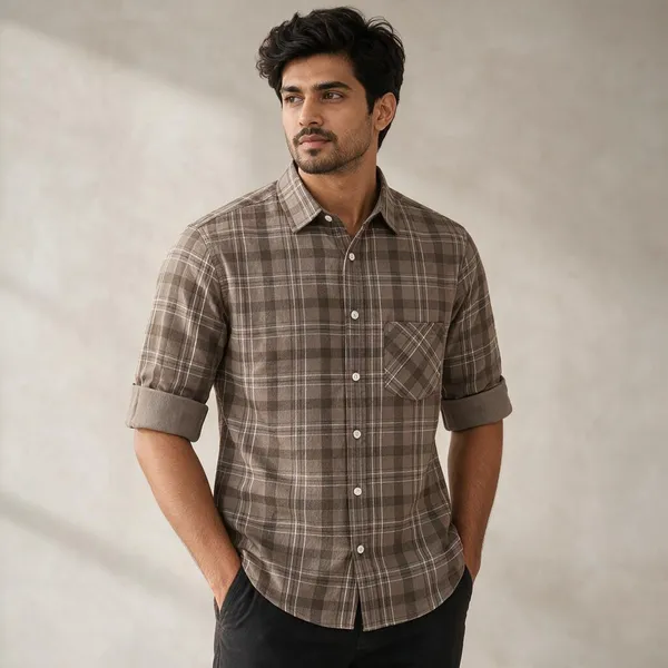 Brown_Plaid_Casual_Shirt_For_Men