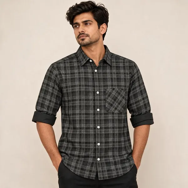 Charcoal_Checkered_Casual_Shirt_For_Men