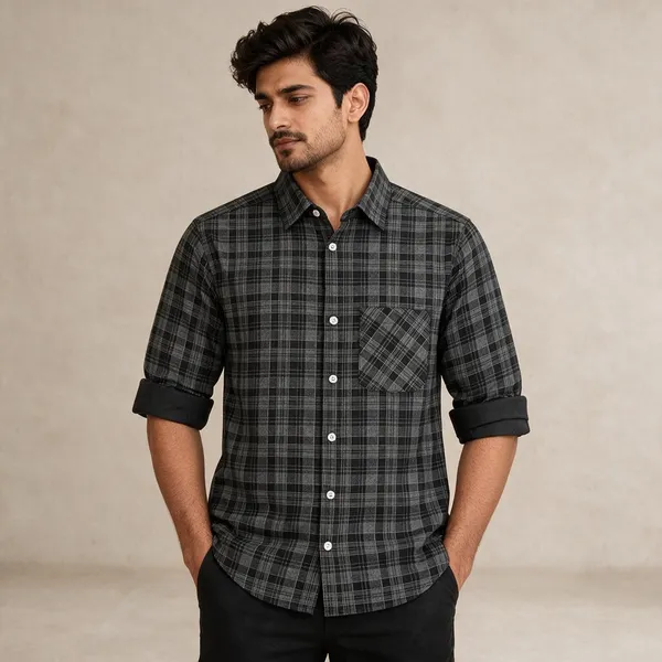 Charcoal_Checkered_Casual_Shirt_For_Men