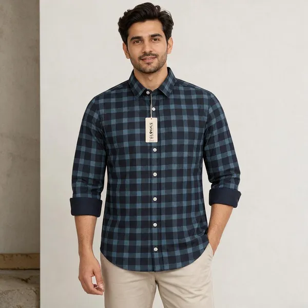 Navy_Blue_Checkered_Full_Sleeve_Shirt_For_Men