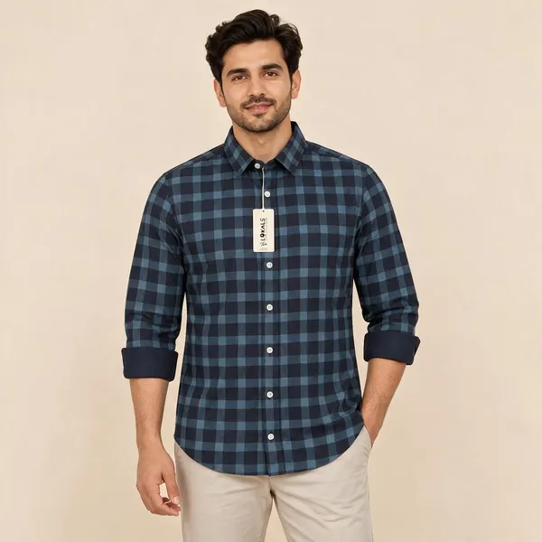 Navy_Blue_Checkered_Full_Sleeve_Shirt_For_Men