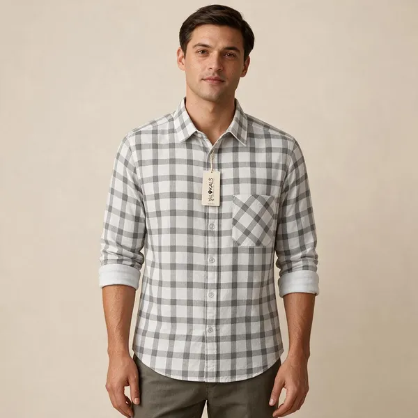 Grey_Checked_Casual_Shirt_For_Men