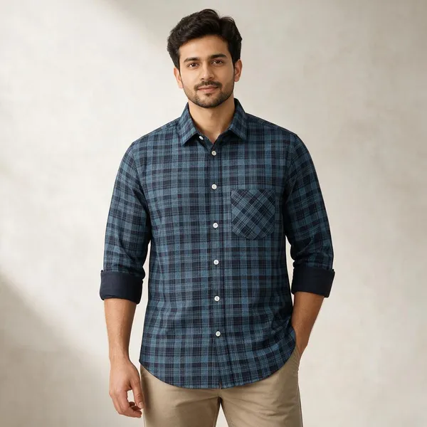 Blue_Plaid_Casual_Shirt_For_Men