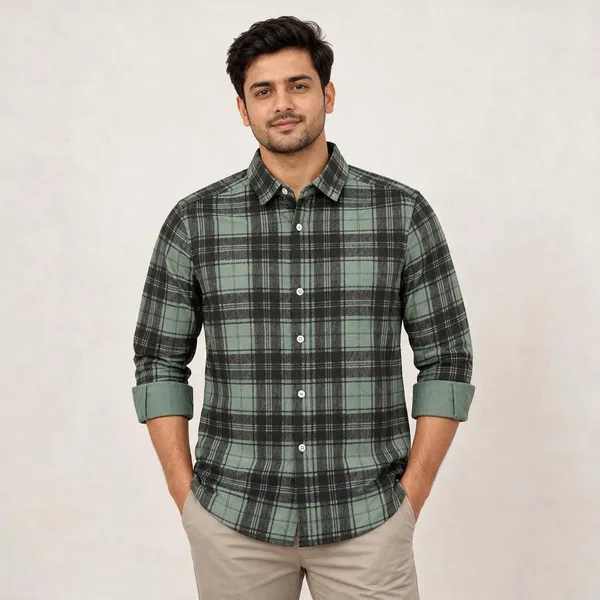 Green_Plaid_Casual_Shirt_For_Men
