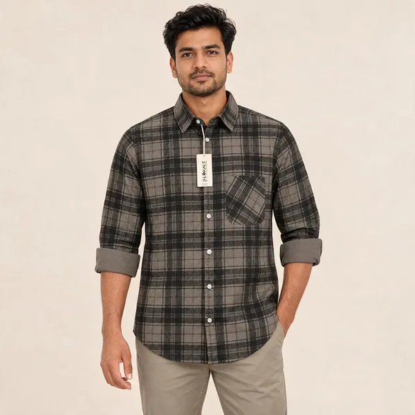Grey_Checked_Casual_Shirt_For_Men
