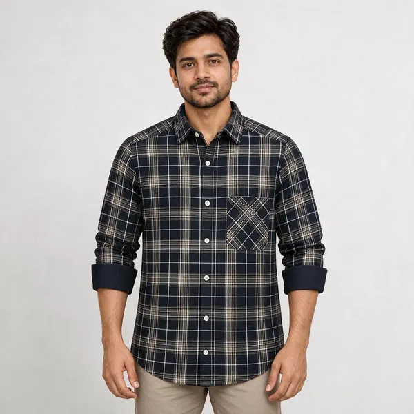 Navy_Plaid_Casual_Shirt_For_Men