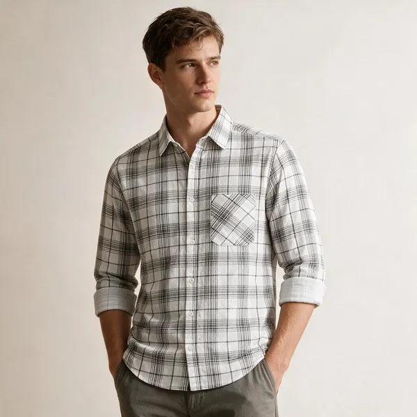 White_Plaid_Casual_Shirt_For_Men