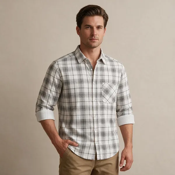 White_Plaid_Casual_Shirt_For_Men