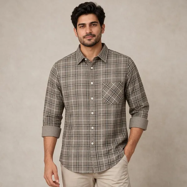 Grey_Checked_Casual_Shirt_For_Men